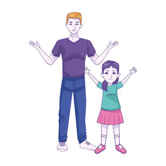 cartoon man and girl with arms open