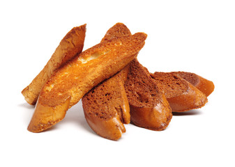 Slices toast bread on white background