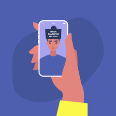 Which character are you, online quiz, mobile entertainment, young female character playing an online social media game