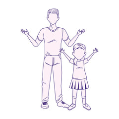 cartoon man and girl with arms open, flat design