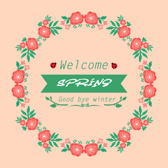 Vintage Shape pattern of leaf and red floral, for welcome spring elegant greeting card design. Vector