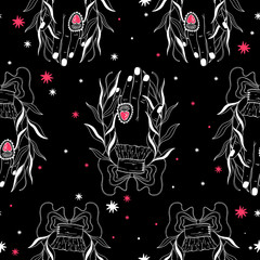 Seamless pattern hand palmistry.Vintage mystic drawing style.