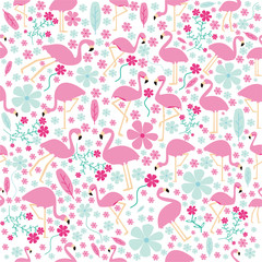 seamless pattern with birds flamingo