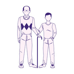 cartoon old man and teenager boy