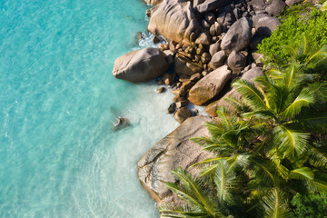 Anse Lazio Beach drone view in Praslin Island Seychelles 