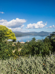 Lake Bracciano, a lake of volcanic origin in the Italian region of Lazio, near Rome. It is the...
