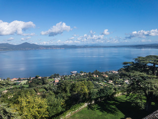 Lake Bracciano, a lake of volcanic origin in the Italian region of Lazio, near Rome. It is the...