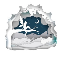 Cute fairy, vector illustration in paper art style