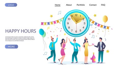 Happy hours vector website landing page design template