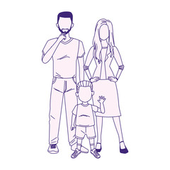 happy couple with little boy standing, flat design