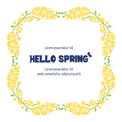 Beautiful yellow wreath frame, for hello spring greeting card design. Vector