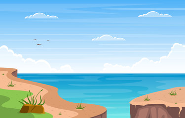 Fototapeta na wymiar Beautiful Sea Panorama Beach Coast Bay Ocean Landscape Illustration