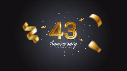 Foto op Aluminium 43rd anniversary celebration Gold numbers with dotted halftone, shadow and sparkling confetti. modern elegant design with black background. for wedding party event decoration. Editable vector EPS 10 © zanderdesk