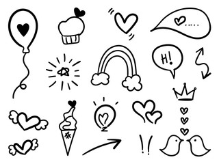 cute doodle design vector, kids and kindergarten, school arts decoration, hand draw love, crown and arrow symbol for design element.