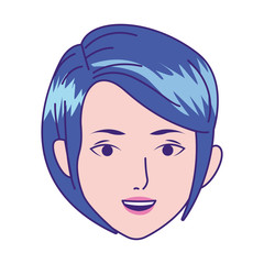 cartoon woman head with short hair icon, colorful design