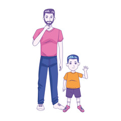 cartoon man with little boy, colorful design