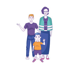 old woman with teenager boy and little boy, colorful design