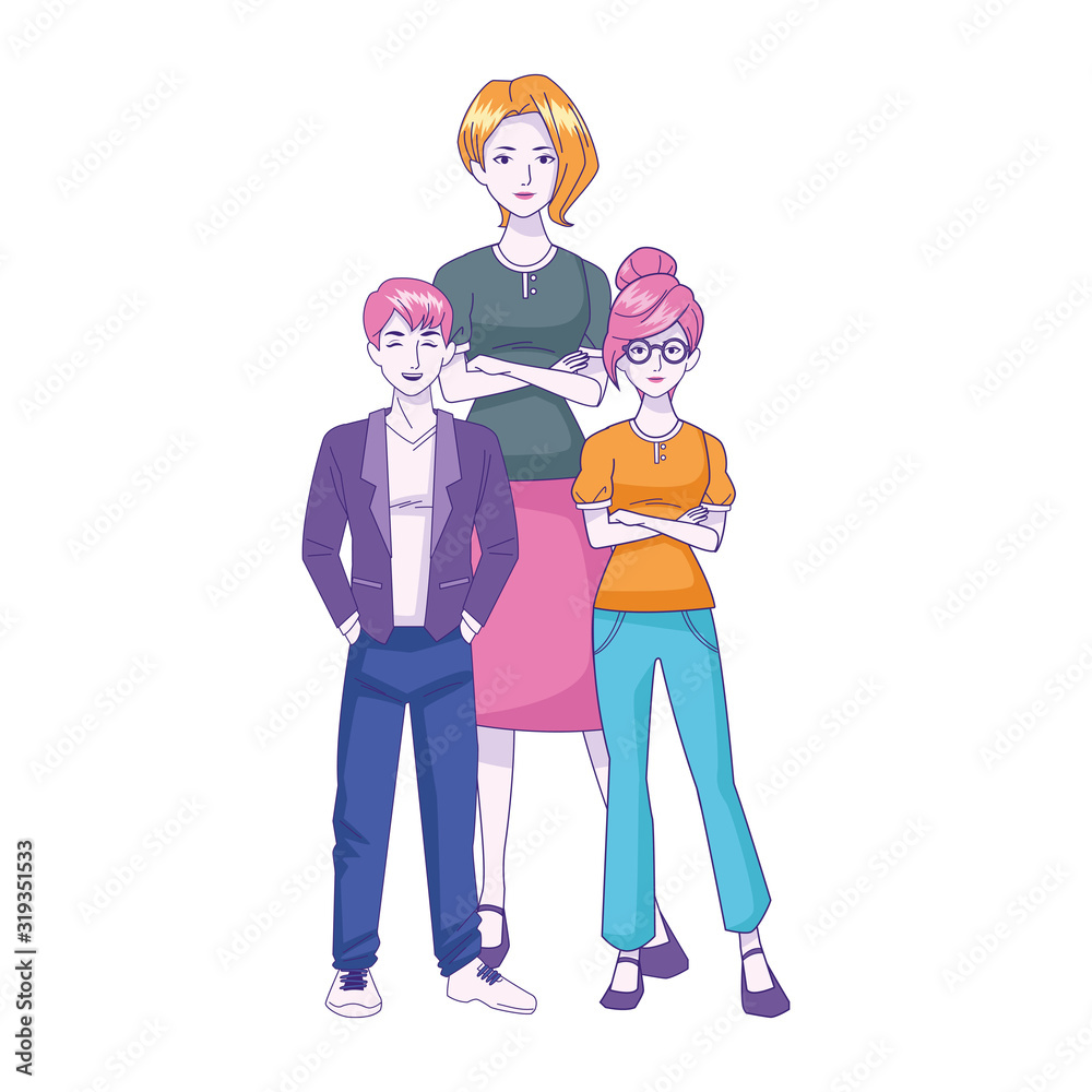 Canvas Prints cartoon woman with teenger boy and girl