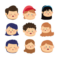 icon set of happy kids faces, colorful design