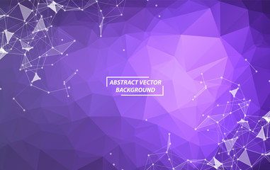 Abstract Purple Polygonal Space Background with Connecting Dots and Lines. Geometric Polygonal background molecule and communication. Concept of science, chemistry, biology, medicine, technology.