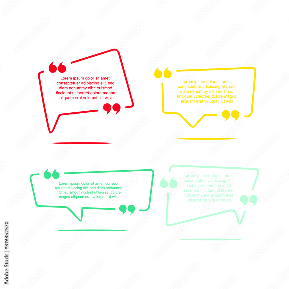 Poster colored quote speech bubble template. set different shape geometric texting boxes. quotes form and s