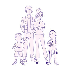 cartoon happy family with kids
