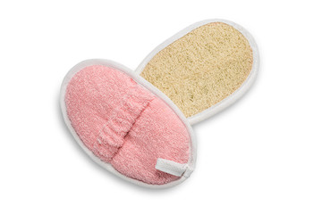 Two sides of the loofah bath sponge