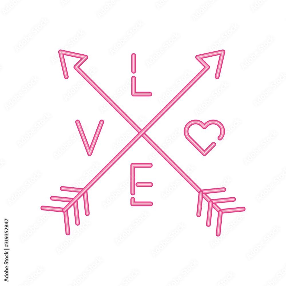 Sticker love lettering with arrows isolated icon