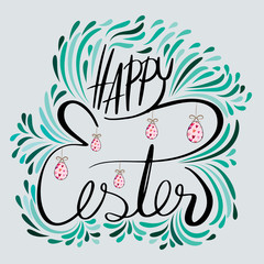 Happy easter on background with branches, cute, elegant design for card design, flyer, poster, banner, voucher, web element.hand drawn lettering about easter.
