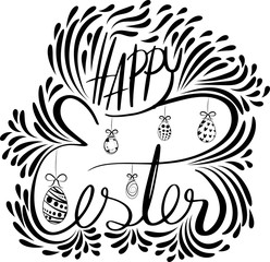 Happy easter on background with branches, cute, elegant design for card design, flyer, poster, banner, voucher, web element.hand drawn lettering about easter.