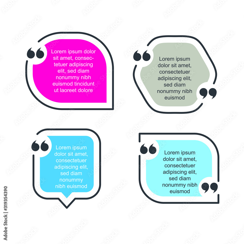 Fototapete colored quote speech bubble template. set different shape geometric texting boxes. quotes form and s