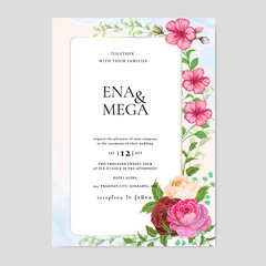 Elegant wedding card template with beautiful roses wreath