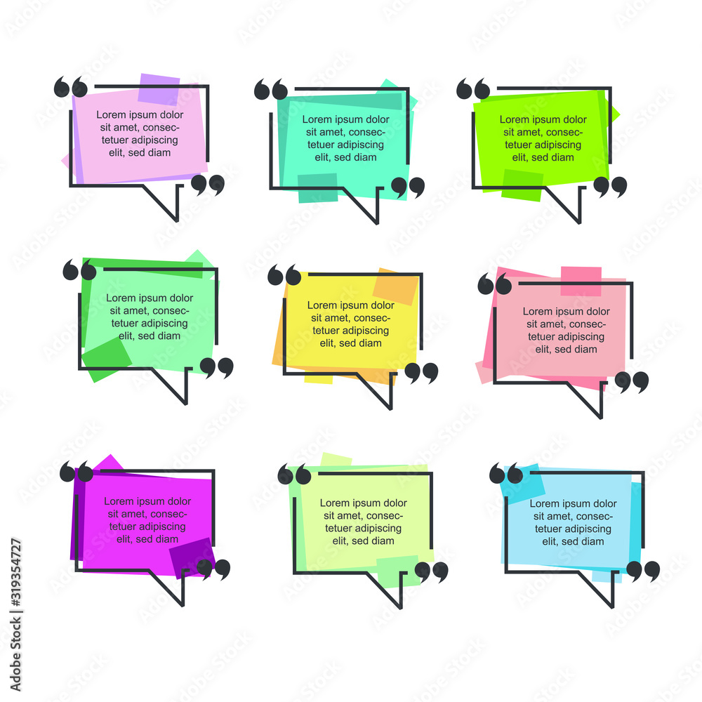 Fototapete Colored quote speech bubble template. set different shape geometric texting boxes. Quotes form and speech box isolated on white background. Vector illustration.