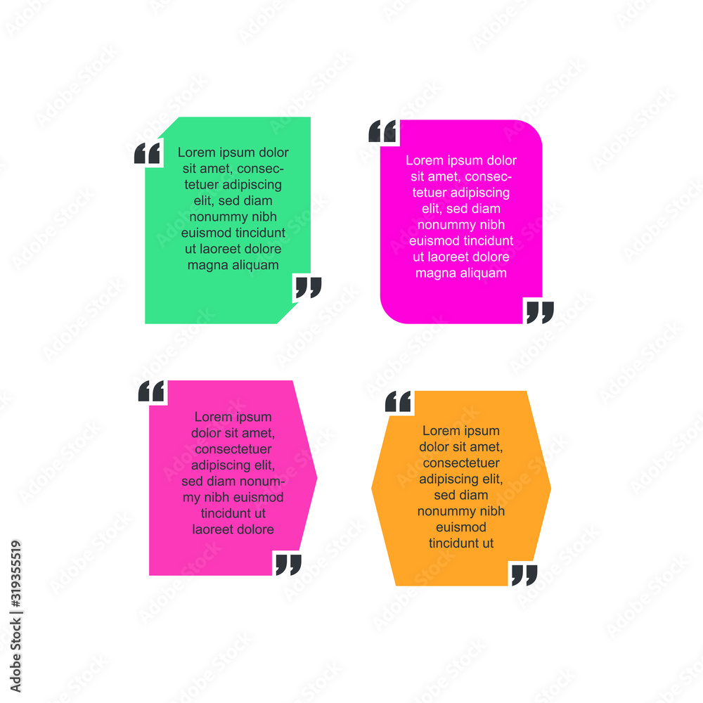 Aufkleber Colored quote speech bubble template. set different shape geometric texting boxes. Quotes form and speech box isolated on white background. Vector illustration.