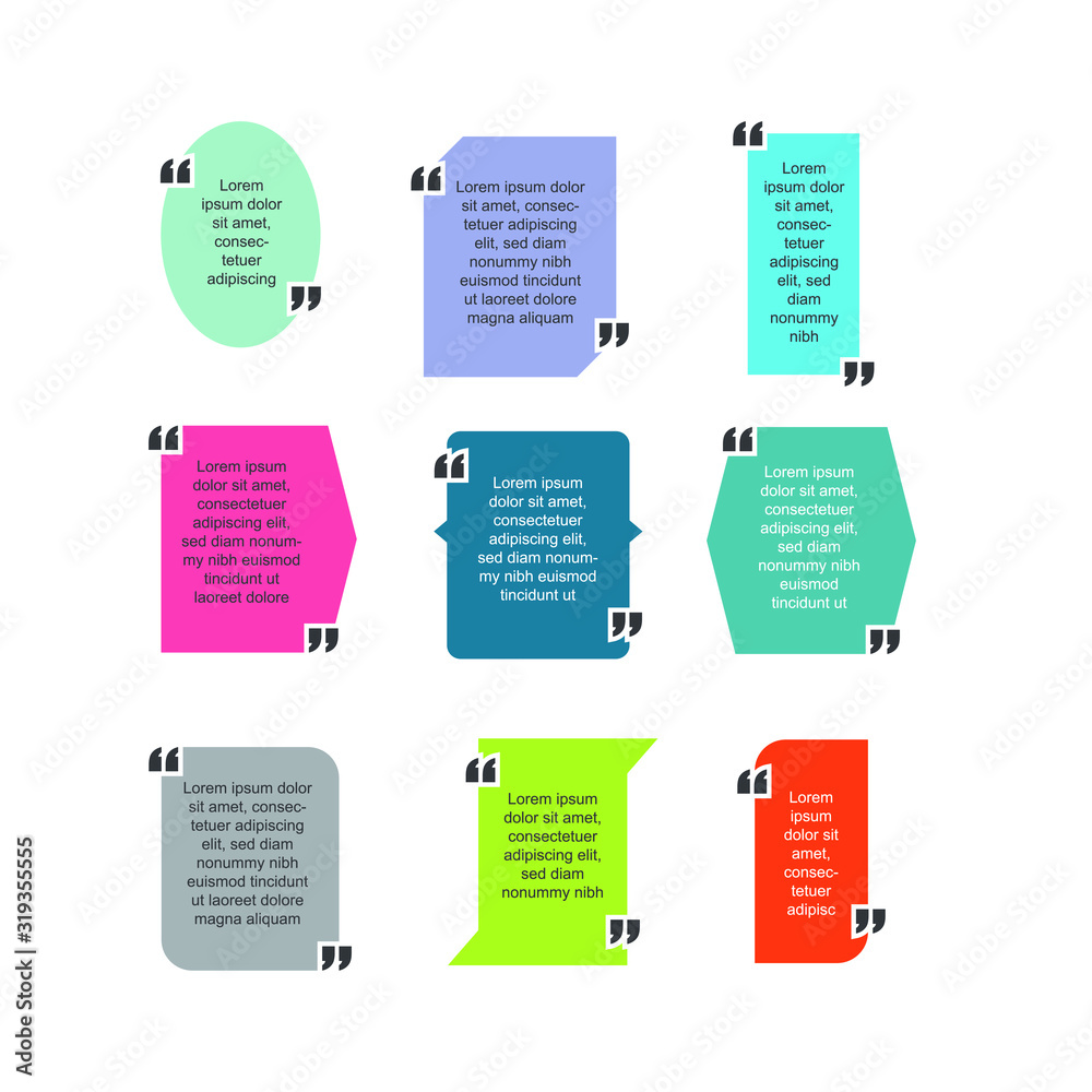 Aufkleber colored quote speech bubble template. set different shape geometric texting boxes. quotes form and s