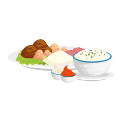 delicious ham slice with dish delicious food isolated icon