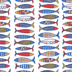 Cute fish.  Kids background. Seamless pattern. Can be used in textile industry, paper, background, scrapbooking.