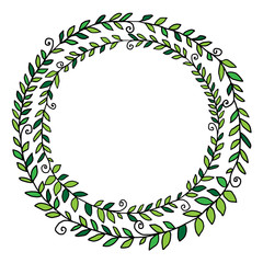 wreath of leaves and flowers isolated on white