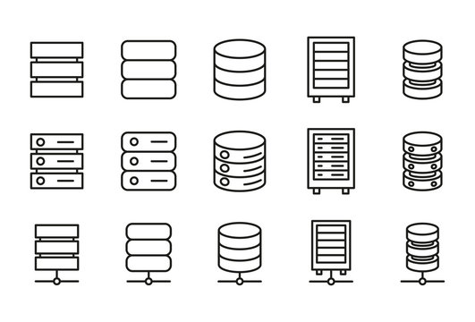 Modern thin line icons set of database.