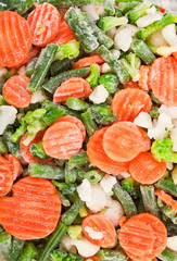 Background of frozen vegetables. Top view.