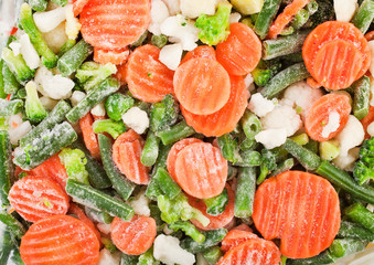 Background of frozen vegetables. Top view.