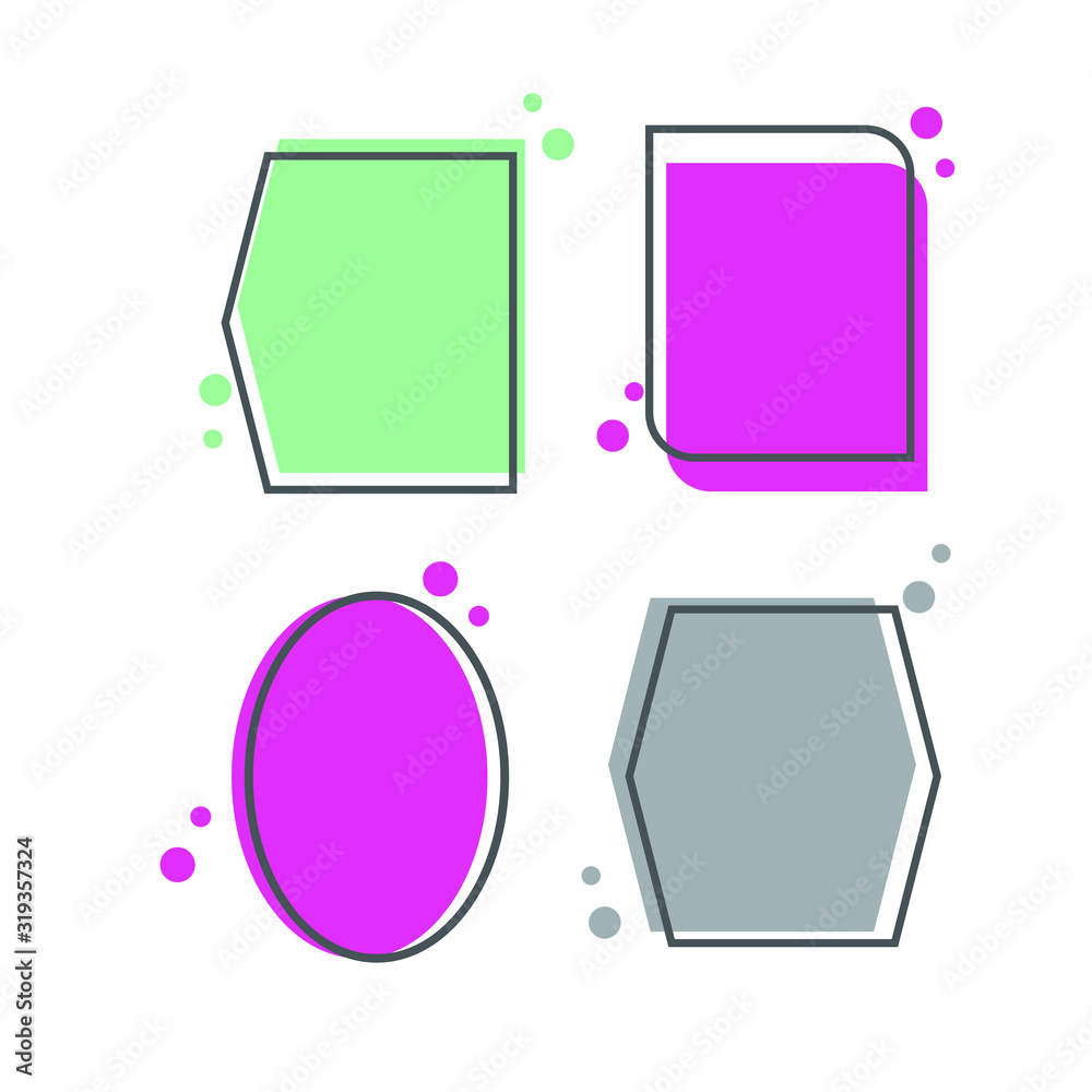 Fototapete Colored quote speech bubble template. set different shape geometric texting boxes. Quotes form and speech box isolated on white background. Vector illustration.