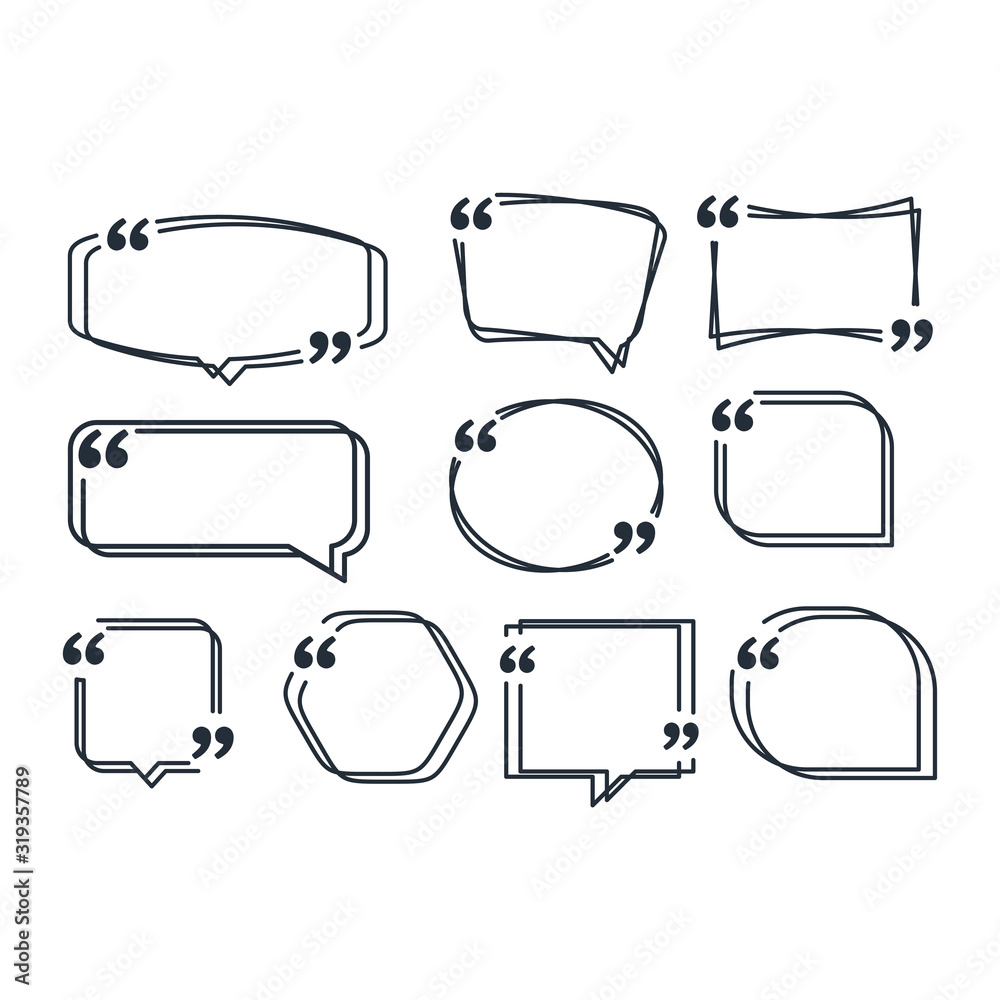 Poster collection of scribbled comic speech bubbles. colored quote speech bubble template. quotes form and 