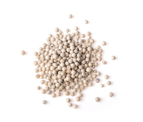 Grain white pepper on white background