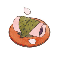 桜餅　イラスト　手描き