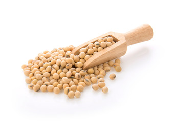 Soybeans in a spoon white background