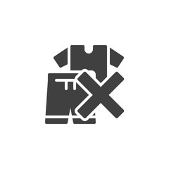 No polyester clothes vector icon. filled flat sign for mobile concept and web design. Shirt with shorts and cross glyph icon. Symbol, logo illustration. Vector graphics