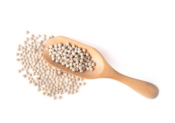 Grain white pepper on white background