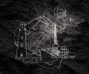 Obraz premium Cargo port relative icons set. Grunge texture