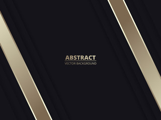 Black luxury abstract background with golden lines and shadows. Black modern banner with golden luminous lines. Abstract futuristic backdrop. Vector illustration EPS10.